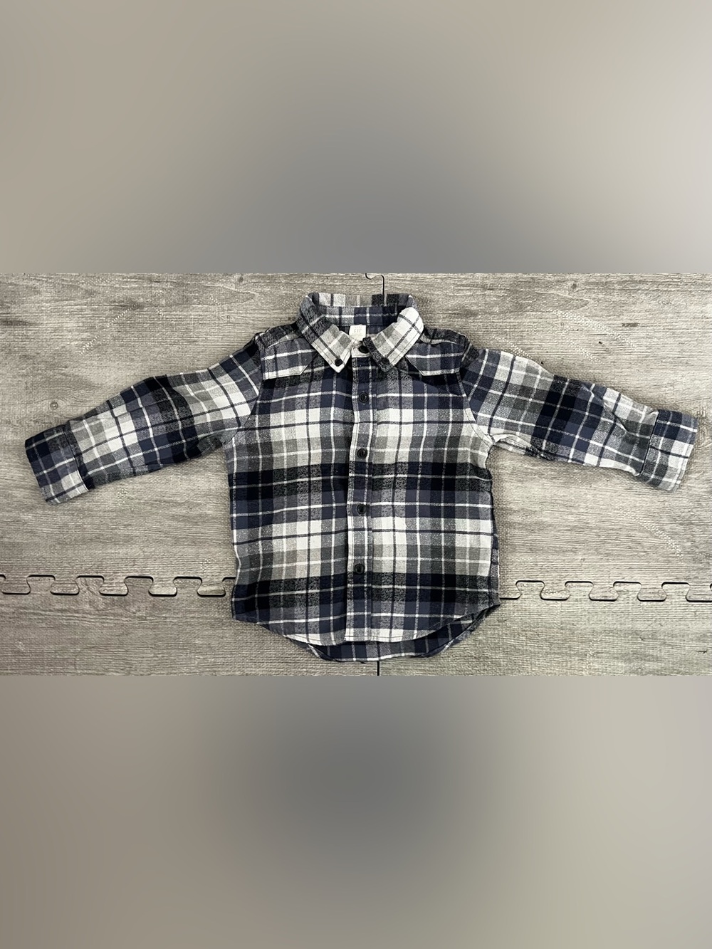 Gap Baby 2T  Plaid Flannel Button-Up Shirt Blue Gray White Long Sleeve
